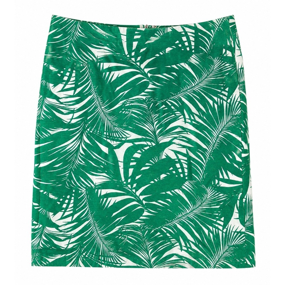 Talbots Green White Tropical Leaf Print Skirt Size 8 Cotton Stretch Career
